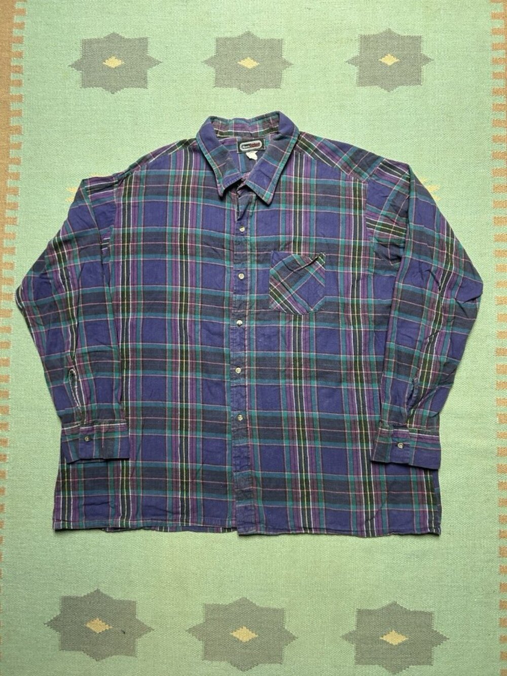 Vintage 80s long sleeve flannel shirt brushed cotton soft plaid purple men’s 3XL